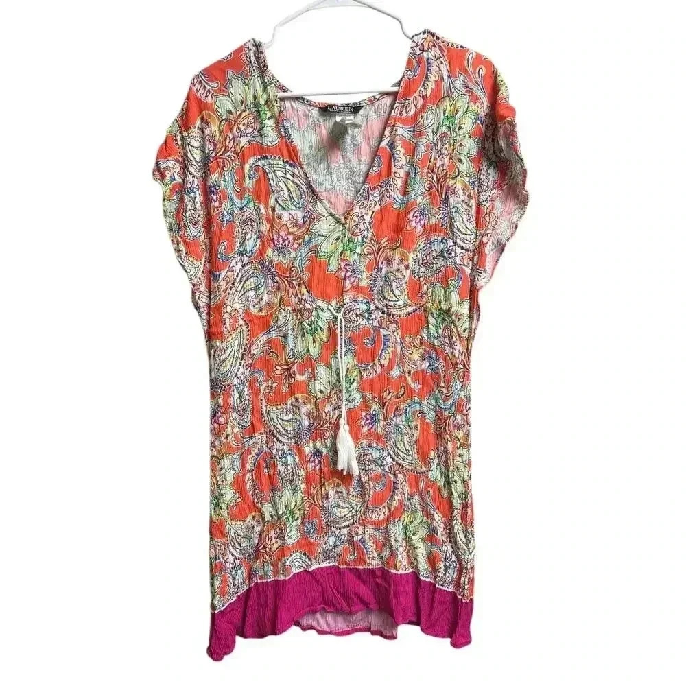 Ralph Lauren Multi-color Paisley Flutter Sleeve Swim Cover-Up Dress Medium
